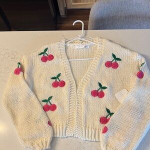 Altar'd State Cream Cardigan with Pink Cherry Embroidery